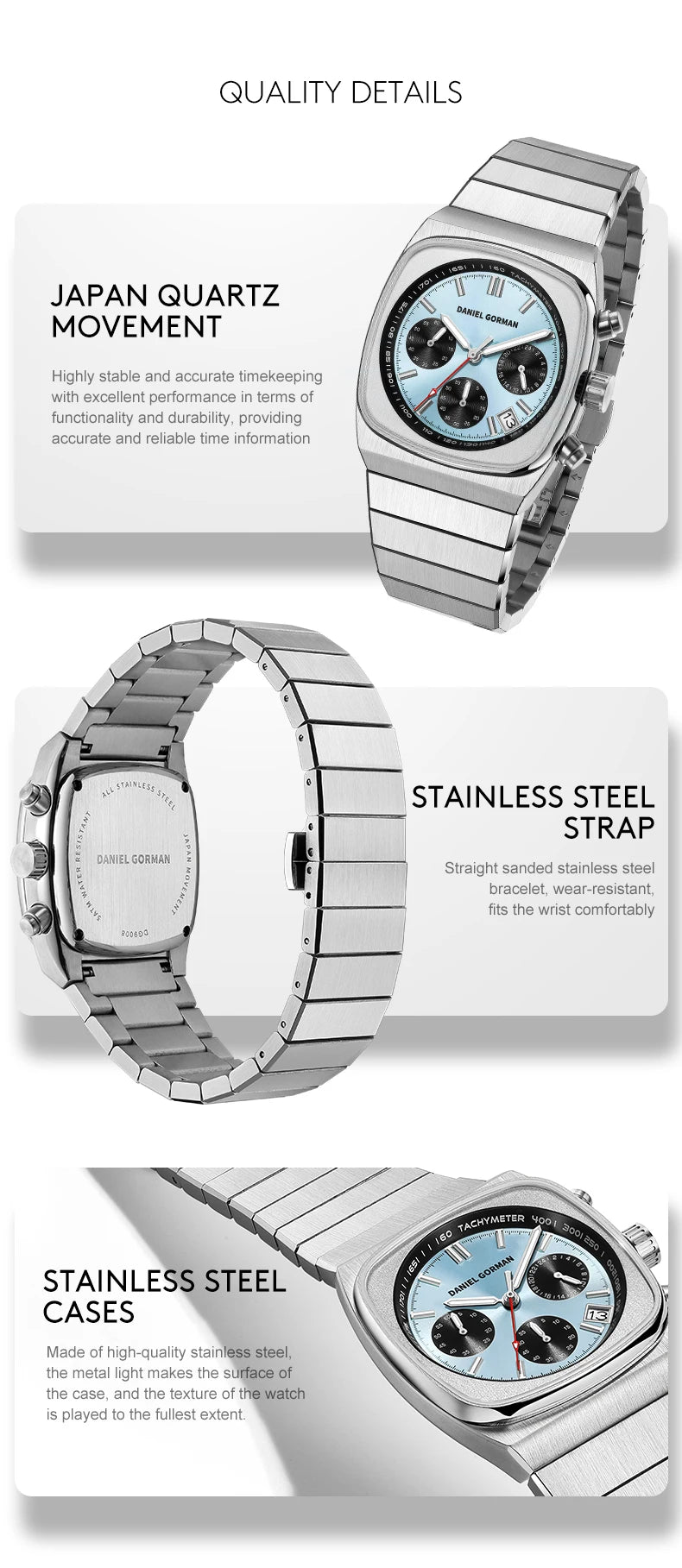DG9008 Men's Watch, Original Fashion Brand Quartz Waterproof Luminous Watch with Three Small Dials and Moon Phase