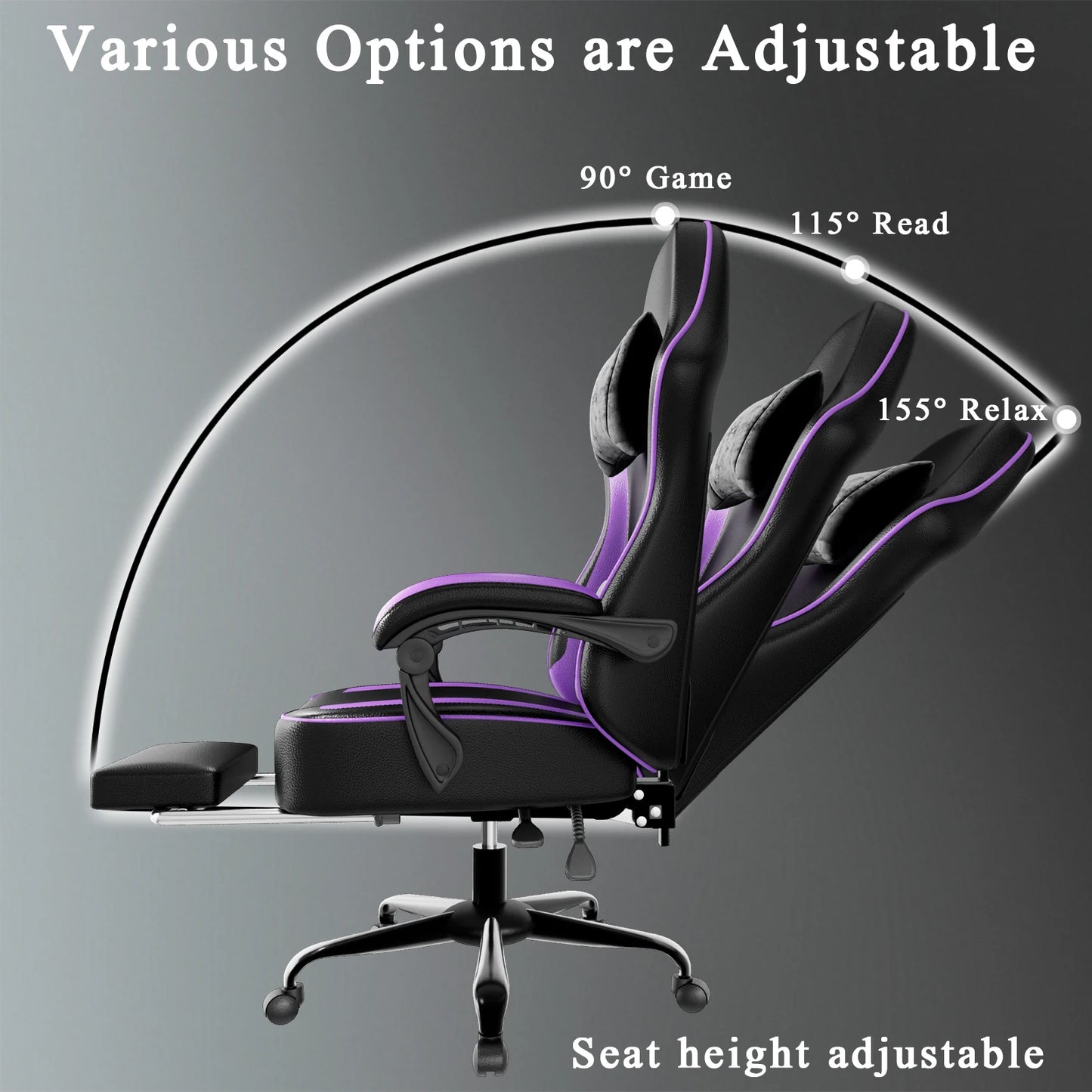 Ergonomic Gaming Chair with Footrest, Pocket Spring Cushion Computer Chair, PU Leather Reclining Gaming Chair for Adults, Adjustable Office Chair