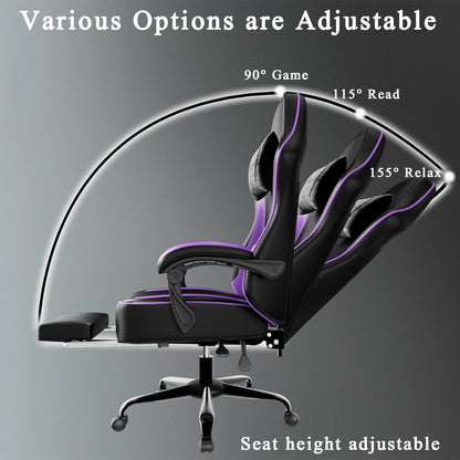 Ergonomic Gaming Chair with Footrest, Pocket Spring Cushion Computer Chair, PU Leather Reclining Gaming Chair for Adults, Adjustable Office Chair