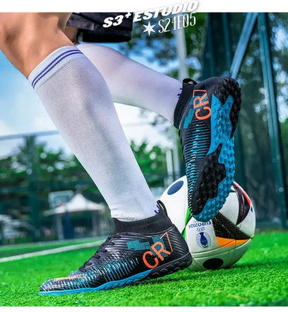 Kids Anti-Collision Toe Football Boots Lace-Up Closure Short Non-Slip Studs Wearproof Breathable Outdoor Grass Game Shoes