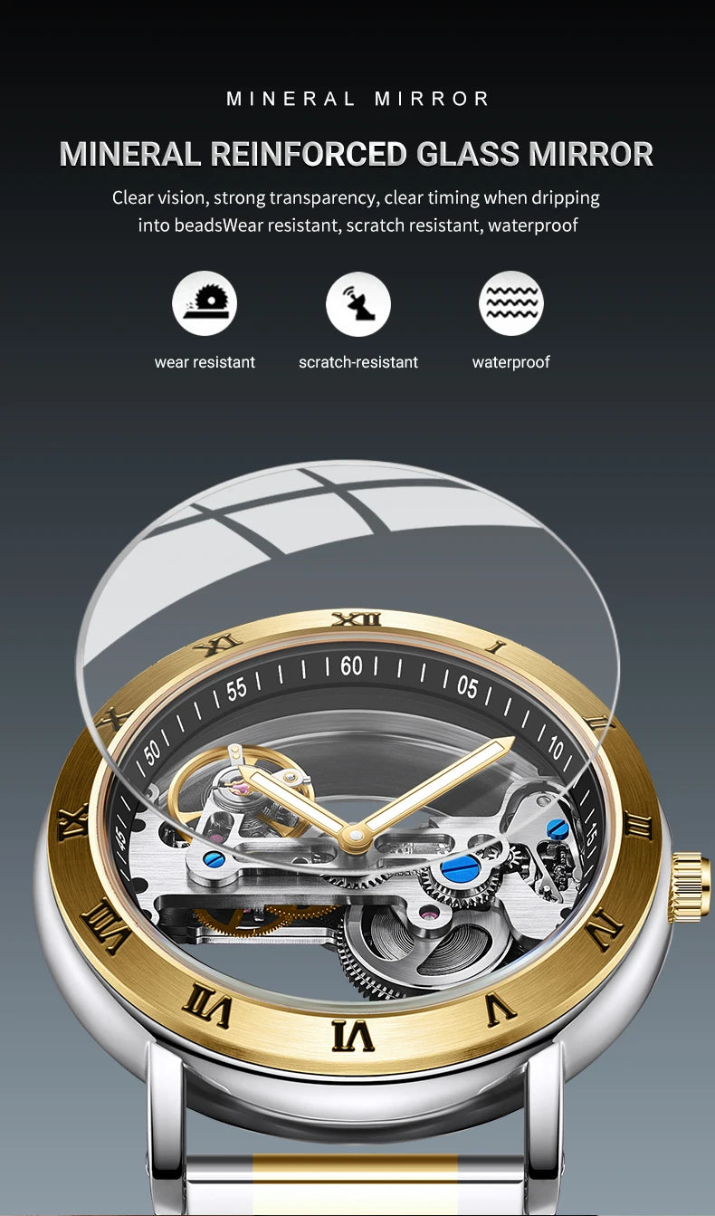 AKDPN Men's Watches Automatic Mechanical Stainless Steel Men's Wrist Watch Skeleton Automatic Watches for Man Watch Montre Homme