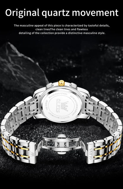 OLEVS 3639 Top Brand Original Luxury New Quartz Watch Stainless Steel Watch For Men Waterproof Luminous Moon Phase Mens Watch