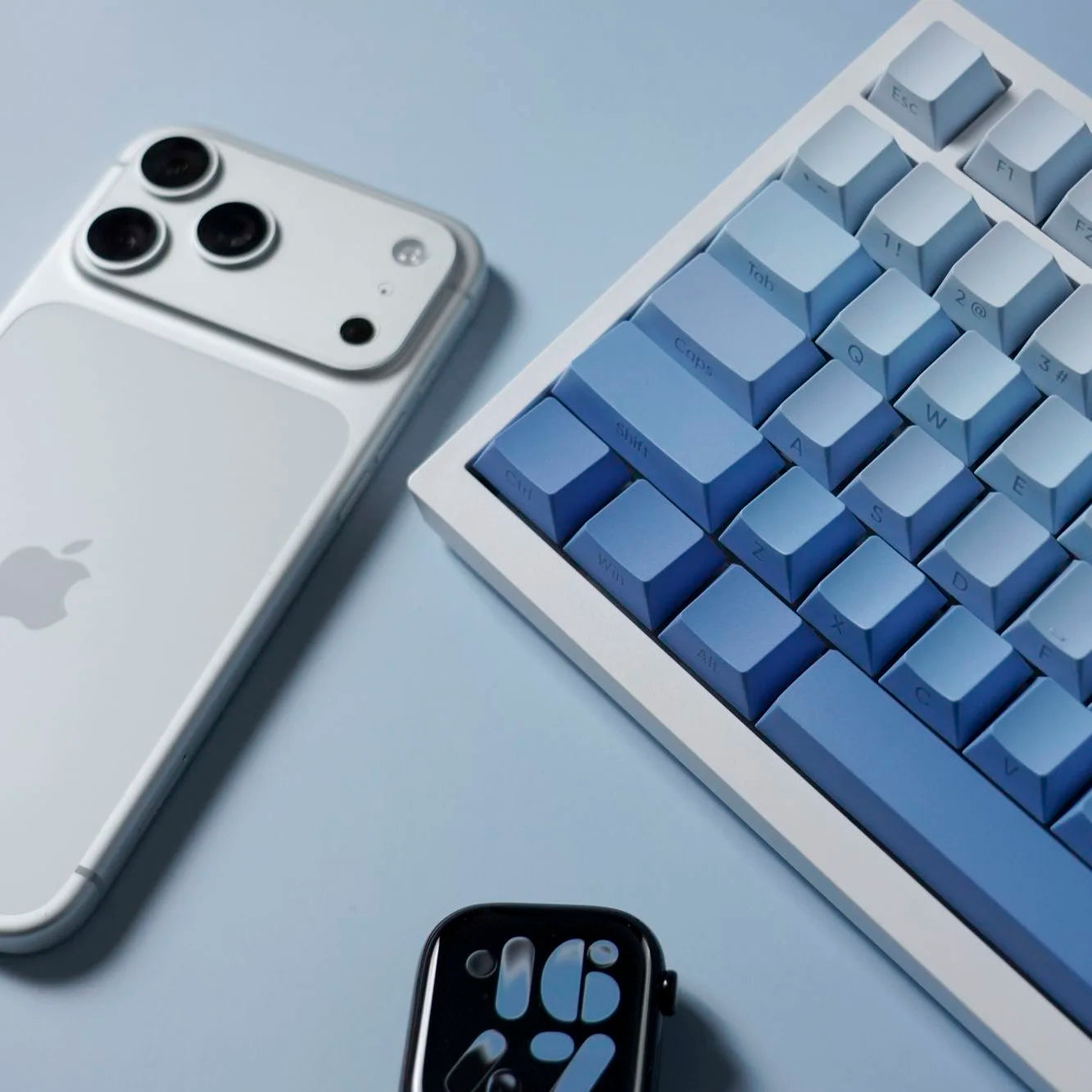 Keycaps com impressão lateral, 134 teclas, perfil Cherry, gradiente branco e azul, PBT, teclas para teclado mecânico gamer AULA f75 Wooting