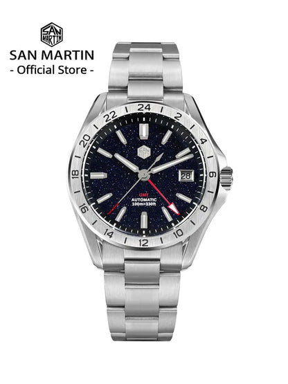San Martin 39mm Aventurine Gemstone Dial Luxury Men's Watch NH34 GMT Automatic Mechanical Sapphire Waterproof Luminous SN0129