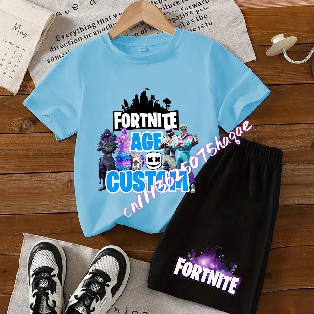 Fortnite T-shirt and Shorts for Boys and Girls Tee Pants Set Summer 2pcs Children Clothing Tops T-shirts Fortnite Print Tees Gift