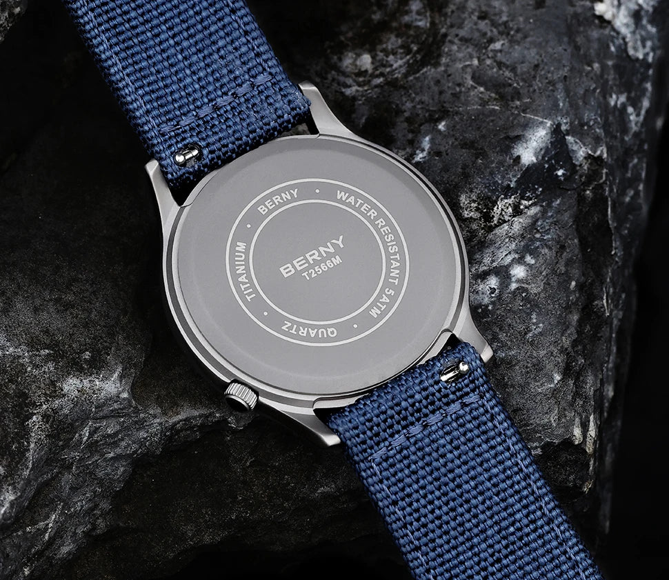 BERNY Titanium Men Quartz Watch AR Coating Sapphire Fashion Wristwatch Luminous VH31 Ultra-thin Wristwatch Waterproof 5ATM Watch