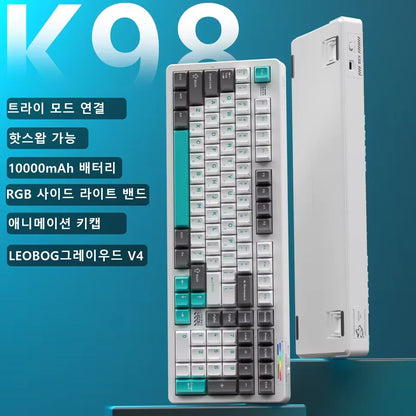 AULA×LINGBAO K98 Wireless Mechanical Keyboard Custom Korean Letters PBT Keycaps Hot-swappable LEOBOG Switch 90% Layout