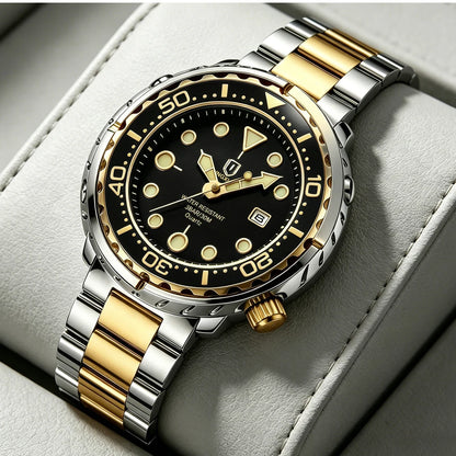 QINGXIYA Mens Watches Fashion Waterproof Luminous Date Rotating Dial High Quality Stainless Steel Luxury Brand Men Quartz Watch