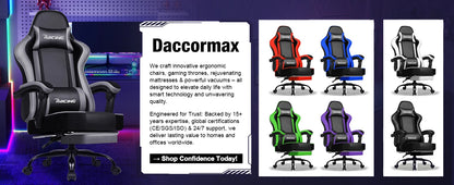 Daccormax Ergonomic Gaming Chair with Footrest, Reclining 170°, PU Leather Racing Chair with Lumbar Support and Headrest