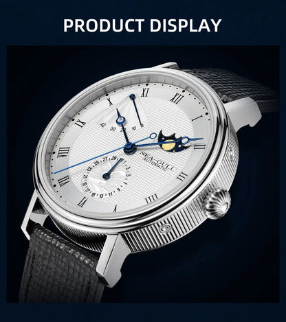 Seagull Men's Business Wristwatch Moon Phase Leather Luxury Automatic Mechanical Men's Watches 50M Waterproof Relogio 6092