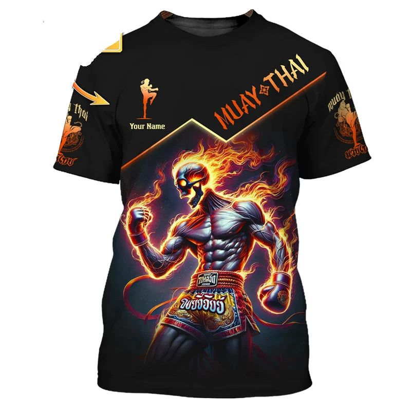 Häftig ny T-shirt med Muay Thai-motiv för män, 3D-tryck med tiger- och drakmotiv, personlig T-shirt med eget namn, sommar- och gym-T-shirt