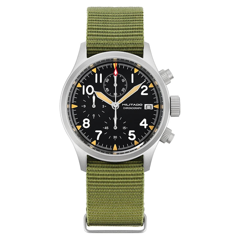 Militado ML1868KF Retro VK67 Quartz Chronograph Watch Stainless Steel Case 3 Dial Waterproof 100M  Multifunction Military Watch