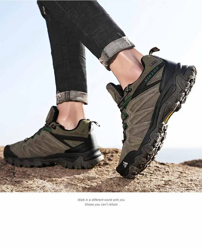 HIKEUP High-Quality Leather Hiking Shoes, Durable Outdoor Sport Men Trekking Leather Shoes, Lace-Up Climbing Hunting Sneakers
