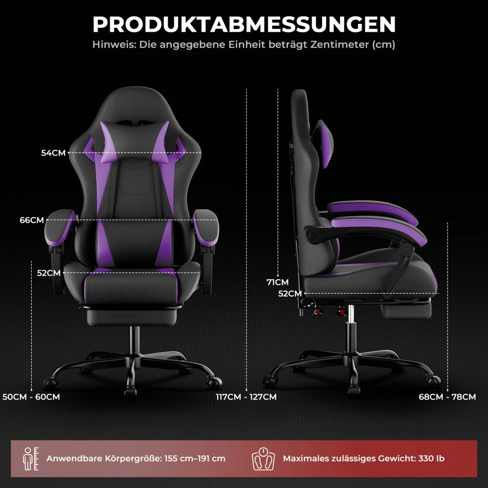Ergonomic Gaming Chair with Lumbar Support and Headrest, Adjustable Height Gamer Chair, Comfortable Computer Gaming Chair for Office & Home