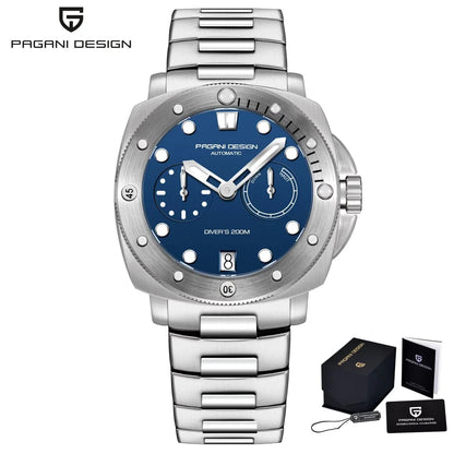 PAGANI DESIGN Men's Mechanical Watch Luxury Sapphire Glass Luminous Automatic Watch 200M Waterproof Stainless Steel Watch