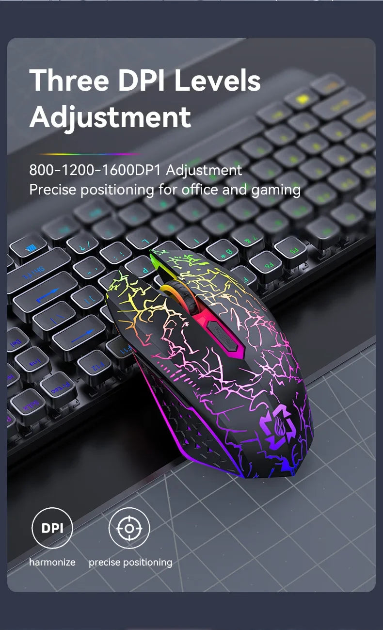 Mouse de gaming RGB 2.4G wireless, mouse Bluetooth 1600DPI, 6 butoane silențioase, mouse ergonomic dual-mode pentru birou, pentru MacBook și PC