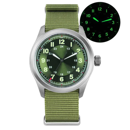 Militado ML08 38mm Quartz Watch VH31 Movement Double Domed Sapphire Crystal Wristwatch Super C3 Green Luminous Vintage Watches