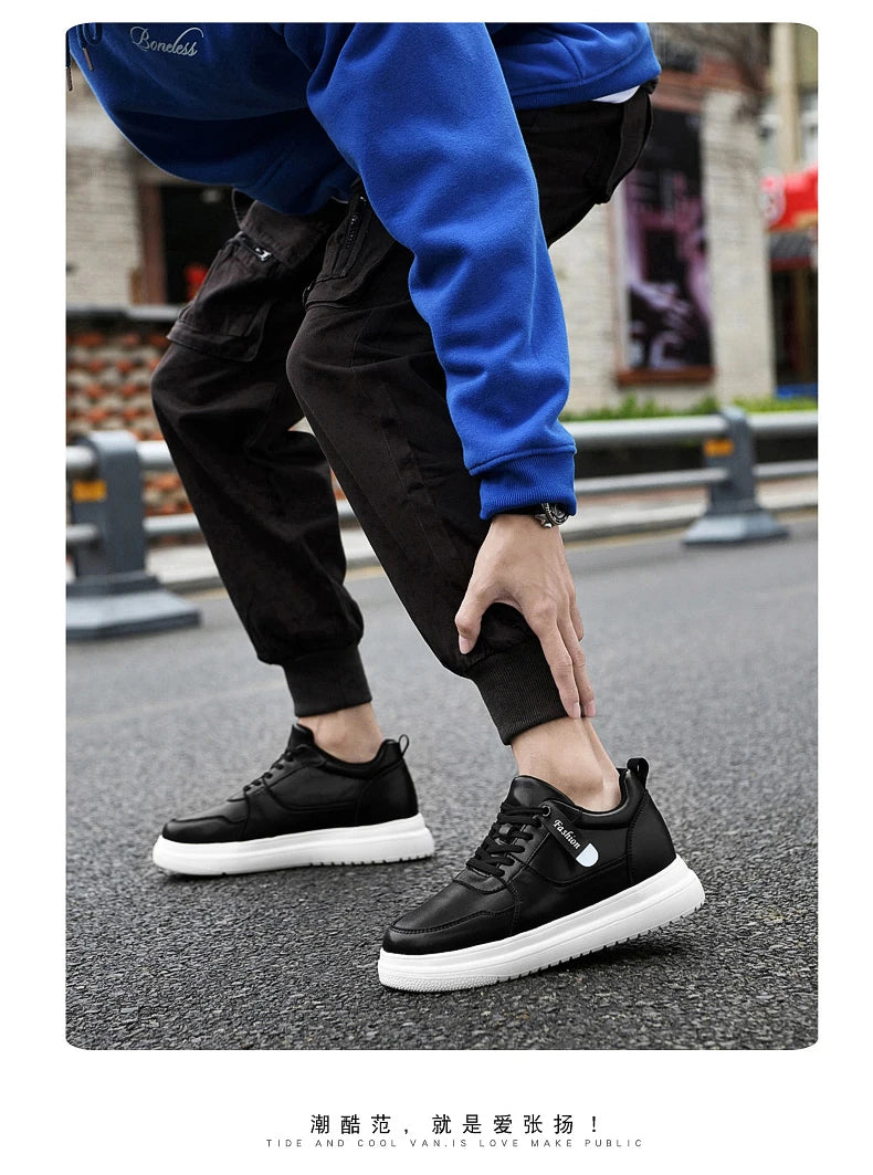 Big Size Lift Men Sneakers Elevator Shoes Heightening Height Increase Insole 7-8CM High Heels Shoes Genuine Leather Sport Shoes