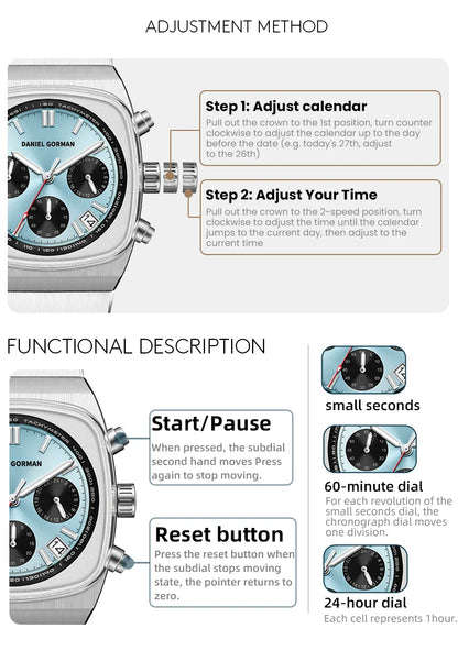 DG9008 Men's Watch, Original Fashion Brand Quartz Waterproof Luminous Watch with Three Small Dials and Moon Phase