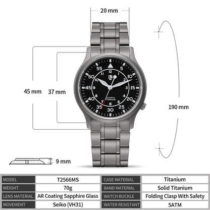 BERNY Titanium Men Quartz Watch AR Coating Sapphire Fashion Wristwatch Luminous VH31 Ultra-thin Wristwatch Waterproof 5ATM Watch