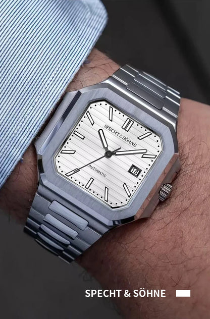 2025 Specht & Söhne Men's Classic Cubic Automatic Mechanical Watch 50M Waterproof Luminous Sapphire Crystal Reloj Hombre 41MM
