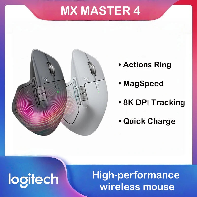 Ratón inalámbrico Bluetooth ergonómico Logitech MX Master 4 con retroalimentación háptica, anillo de acciones, MagSpeed, 8000 DPI y batería de 70 días