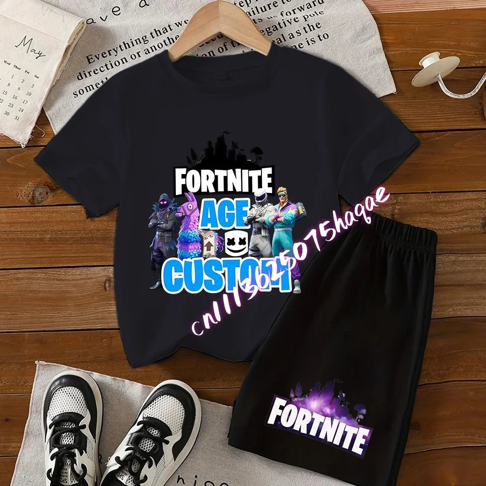 Fortnite T-shirt and Shorts for Boys and Girls Tee Pants Set Summer 2pcs Children Clothing Tops T-shirts Fortnite Print Tees Gift