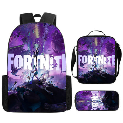 Cute Cartoon 3pcs Set School Backpack with Lunch Bag and Pencil Case, Large Anime Fortnite Kids School Bags for Boys and Girls