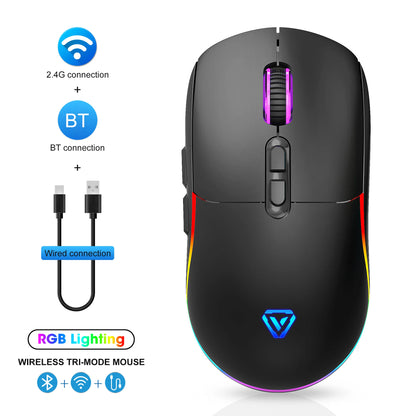 Mouse tri-mod 2.4G wireless/Bluetooth/cu fir, DPI reglabil pe 6 trepte, baterie 500mAh, iluminare RGB, mouse esports pentru gaming, macro și birou