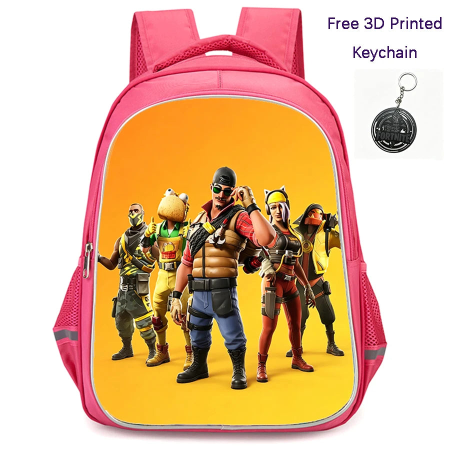 FORTNITE 16-inch Durable Lightweight Backpack, Dual Zipper Pockets, Cartoon Style for Boys & Girls 6-10,Free 3D Printed Keychain