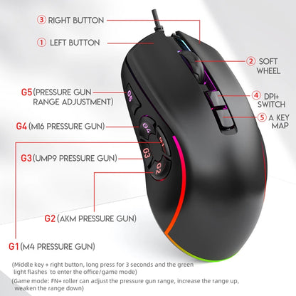 Mouse de birou pentru gaming cu fir 7200DPI, iluminare RGB, 6 niveluri DPI ajustabile/10 butoane programabile/buton de revenire la desktop