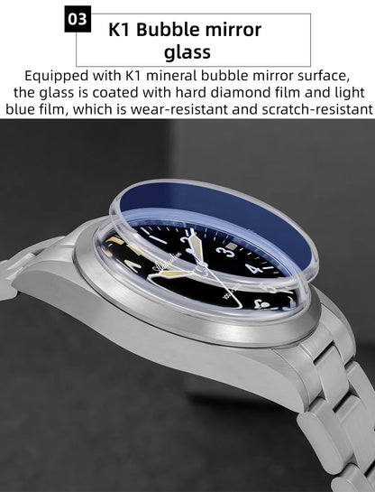ADDIESDIVE 36mm AD2502 Watch for Men 100M Waterproof Titanium Alloy VH31 Movement Bubble Mirror Glass Luminous Quartz Watches