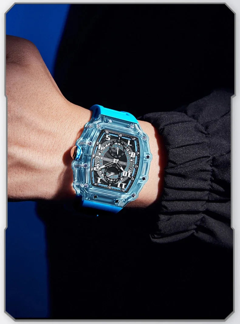 Unique Blue Fashion Brand Men's Watches Silicone Strap Waterproof Out Door Sport Military Watches for Men Multi Function Luxury
