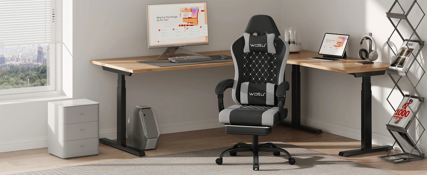 WOLTU Swivel Computer Chair with Massage Function Ergonomic Office Chair with Pillow & Footrest Height Adjustable Gaming Chair