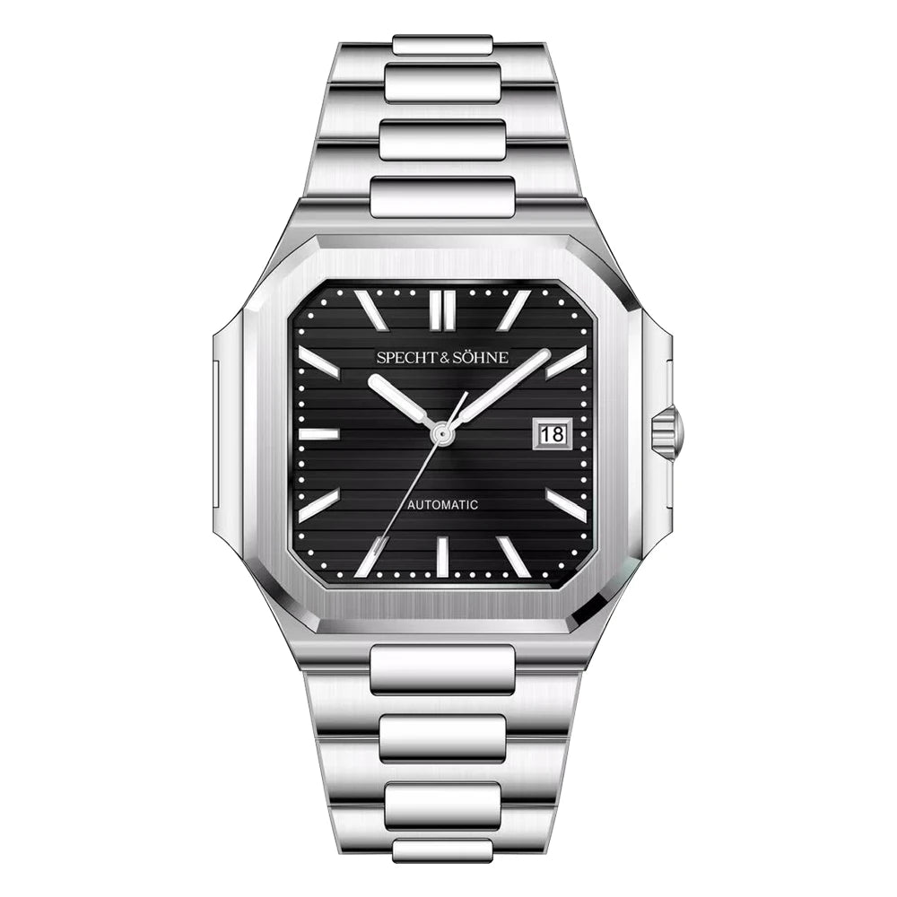 2025 Specht & Söhne Men's Classic Cubic Automatic Mechanical Watch 50M Waterproof Luminous Sapphire Crystal Reloj Hombre 41MM