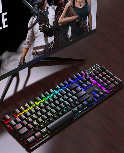 104 Keys Wired Keyboard with RGB Backlit Breathing Light Gaming Ergonomic Keyboard and Mouse Set for Computer Laptop Gamer Office