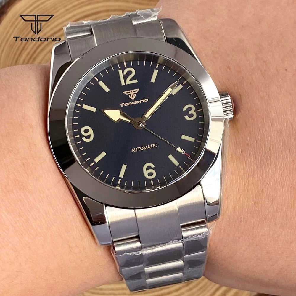 Tandorio Mechanical Automatic 36mm/39mm Explorer Style Watch Sapphire Glass Miyota 8215 or PT5000 Men's Wristwatch Glide Clasp