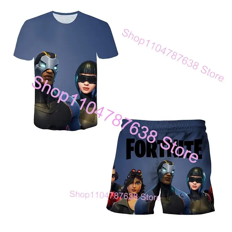 2PCS Suits F-Fortnite Victory 3D T-shirt Shorts Kids Tops Girls Boys Battle Royale Clothes Harajuku Tees Hero Children T-Shirt