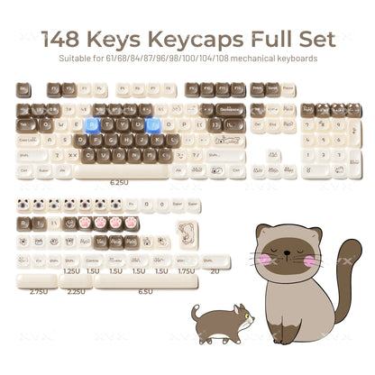 XVX 148 Keys Cat Theme Keycaps MAO Profile Key Cap Korean Glossy Cute Keycap for Keyboard 61 64 68 78 87 96 98 104 108