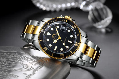 Automatic Men's Watch Mechanical Movement Stainless Steel Gold Silver Green Red Dial Date Strong Luminous Luxury Watches