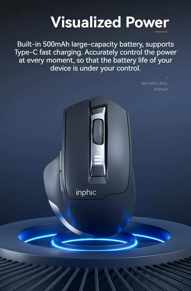 Ratón inalámbrico Inphic M9 con receptor USB 2.4G, recargable Type-C, botón silencioso, visualización de energía, ergonómico para oficina, universal