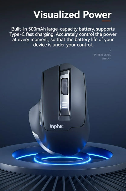 Ratón inalámbrico Inphic M9 con receptor USB 2.4G, recargable Type-C, botón silencioso, visualización de energía, ergonómico para oficina, universal