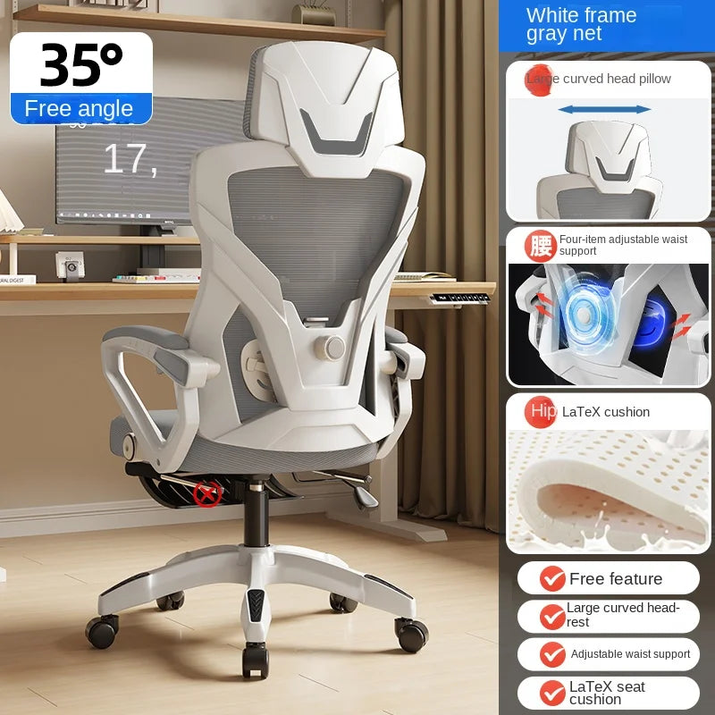 Asiento reclinable ergonómico, silla de oficina cómoda, silla para ordenador doméstica, silla para residencia de estudiantes, silla gaming con reposapiés