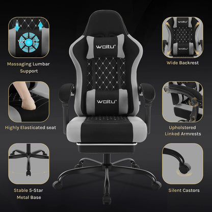 WOLTU Swivel Computer Chair with Massage Function Ergonomic Office Chair with Pillow & Footrest Height Adjustable Gaming Chair