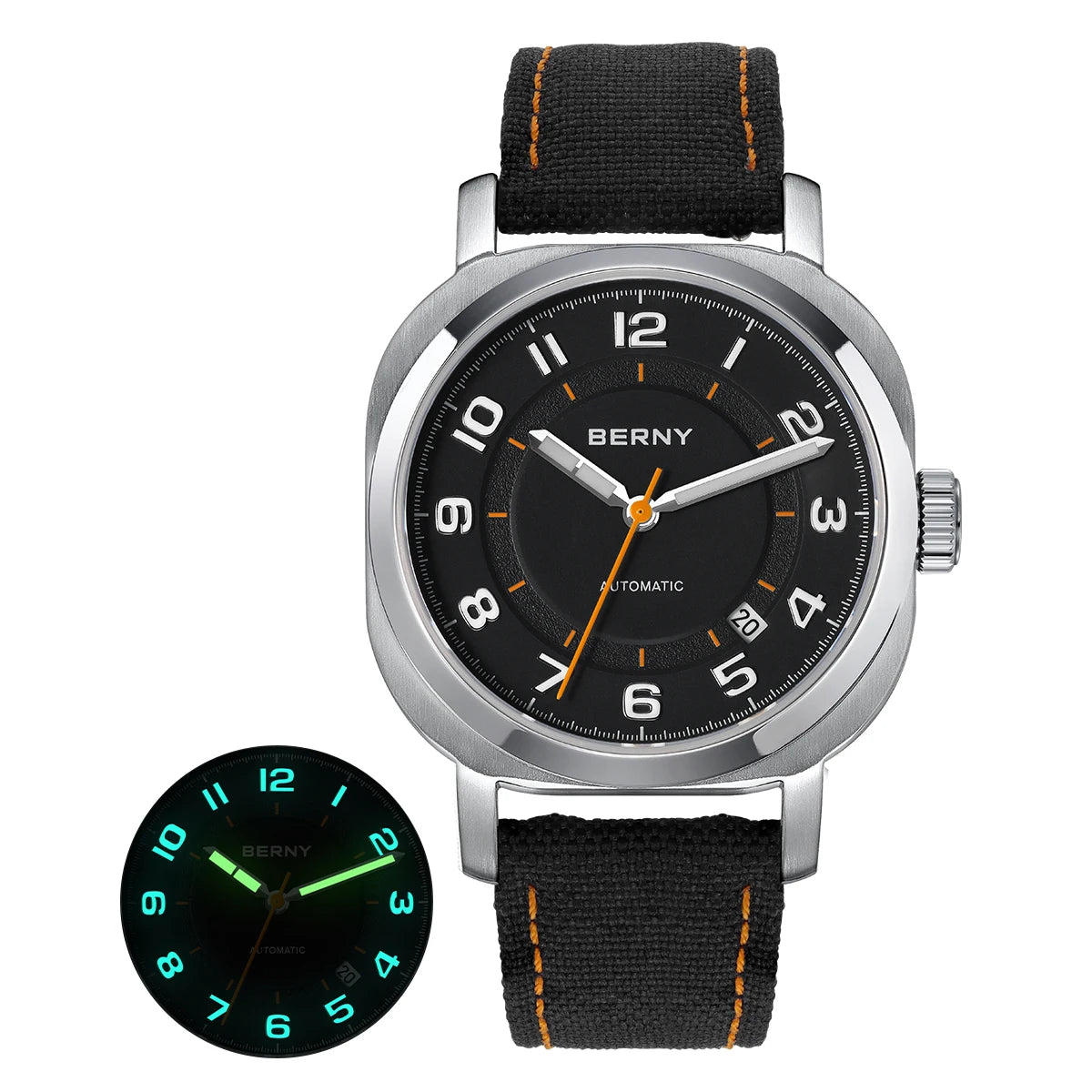 BERNY Mechanical Watch For Women Self-wind Pillow Cushion Sapphire Super Luminous Wristwatch Canvas Calendar Watch For Ladies