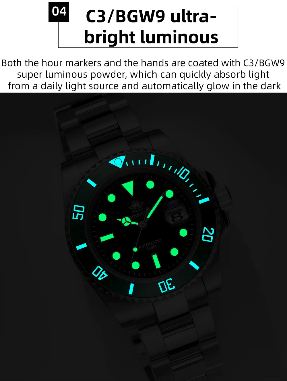 ADDIESDIVE Luxury Men's Automatic Watch 8215 Mechanical Watch BGW9 Luminous Sapphire Glass Diver's Watch Men Analog Watch AD2503