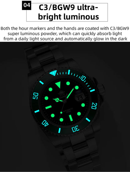 ADDIESDIVE Luxury Men's Automatic Watch 8215 Mechanical Watch BGW9 Luminous Sapphire Glass Diver's Watch Men Analog Watch AD2503