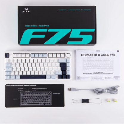 Tastiera meccanica wireless EPOMAKER x AULA F75 ISO-DE con connettività tri-mode, layout tedesco QWERTZ e batteria da 4000 mAh