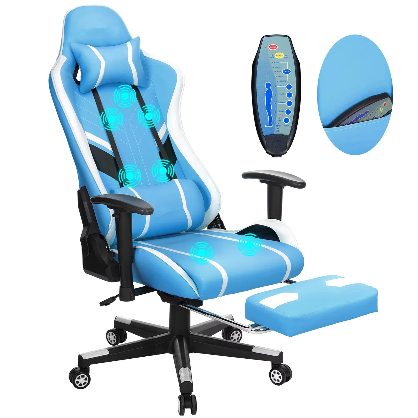 GC-RC03 Massage Gaming Chair Ergonomic Office Chair with Footrest, 7-Point Vibration Massage, Adjustable Height, Reclining Lumbar Support Seat