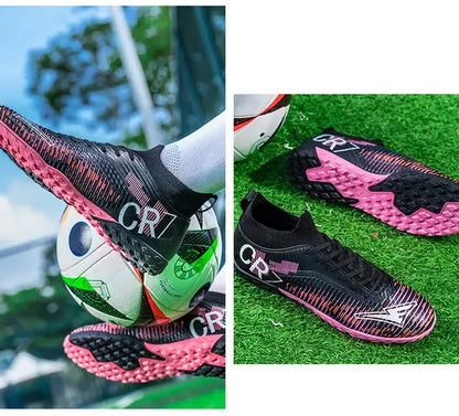 Kids Anti-Collision Toe Football Boots Lace-Up Closure Short Non-Slip Studs Wearproof Breathable Outdoor Grass Game Shoes